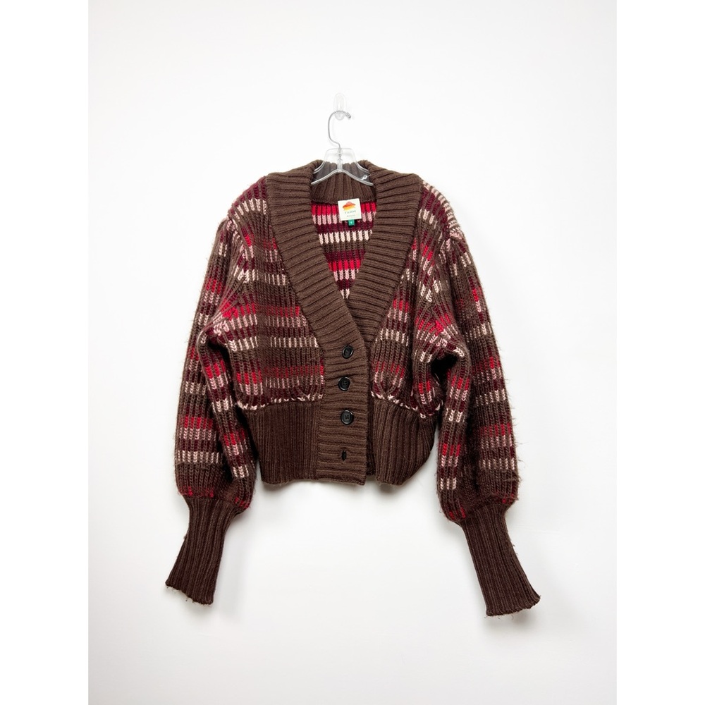 FARM Rio Striped Ribbed-knit Cardigan S - Picture 2 of 8